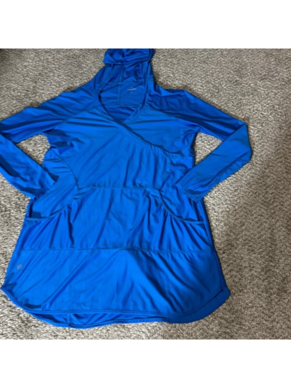 Athleta Hooded Wrap Tunic Top Women's XL Long Sleeve Performance Blue
